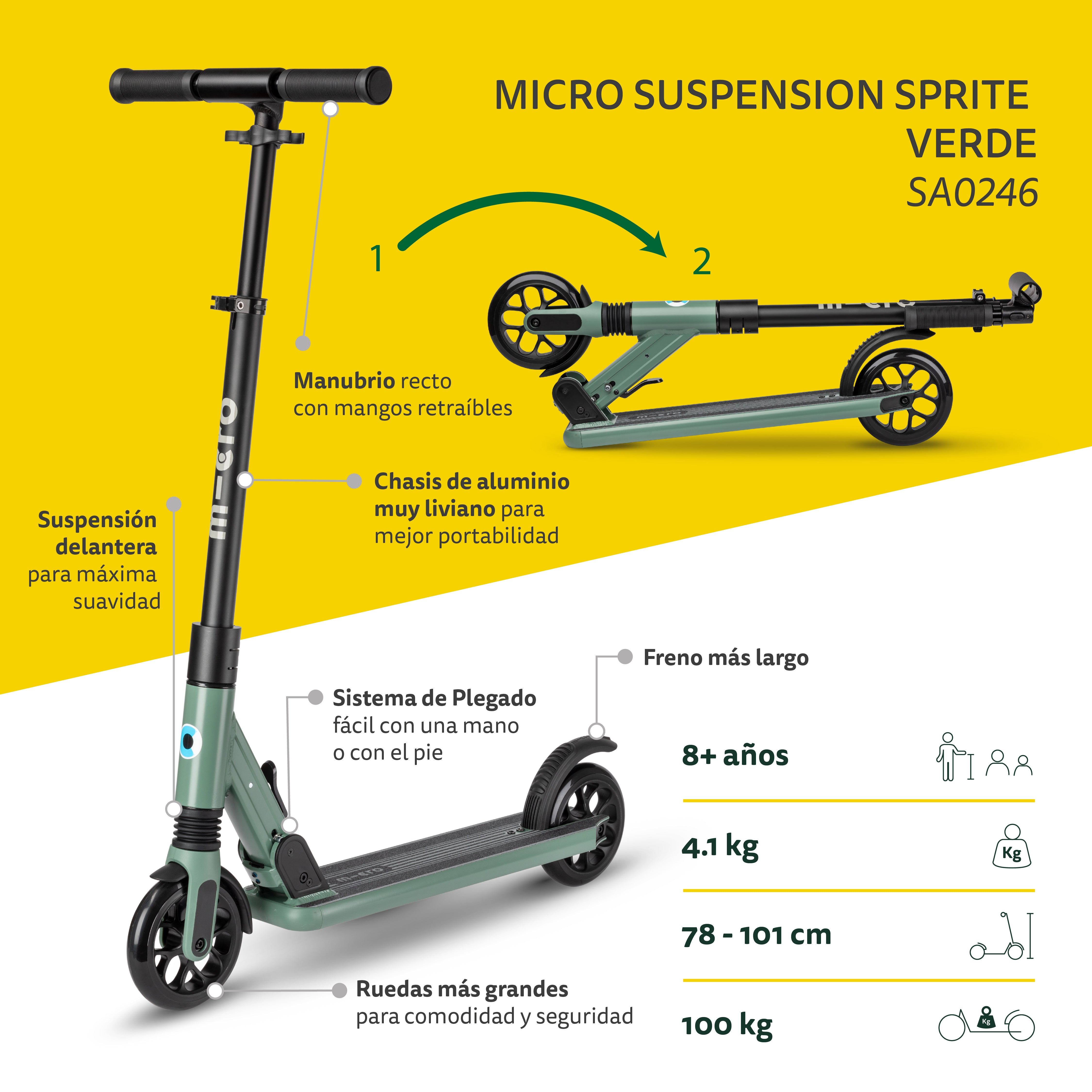Micro Scooter Adolescentes Suspensión Sprite 2 ruedas Verde