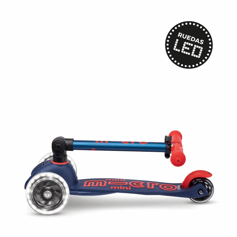 Micro Scooter niños Mini Led Plegable 3 ruedas Azul Rojo