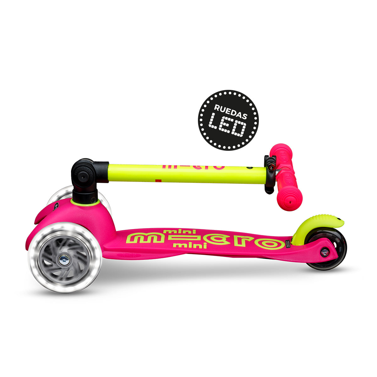 PREVENTA Micro Scooter niños Mini Led Plegable 3 ruedas Neón Amarillo Rosado