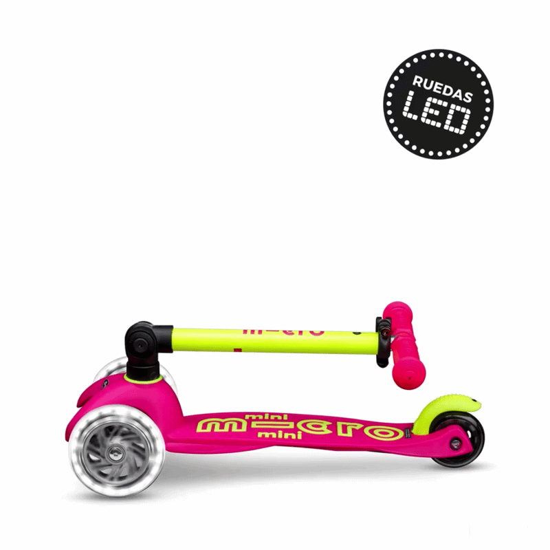 Micro Scooter niños Mini Led Plegable 3 ruedas Neón Amarillo Rosado