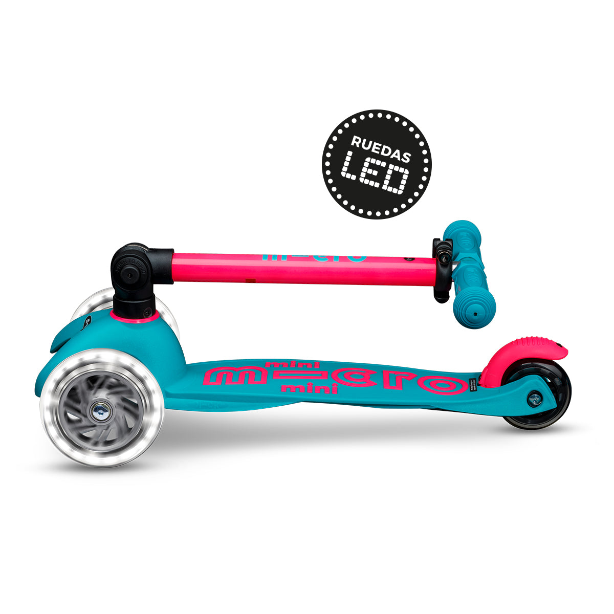PREVENTA Micro Scooter niños Mini Led Plegable 3 ruedas Neón Rosado Aqua
