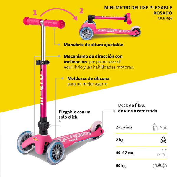 Micro Scooter Mini Deluxe PLEGABLE Rosado