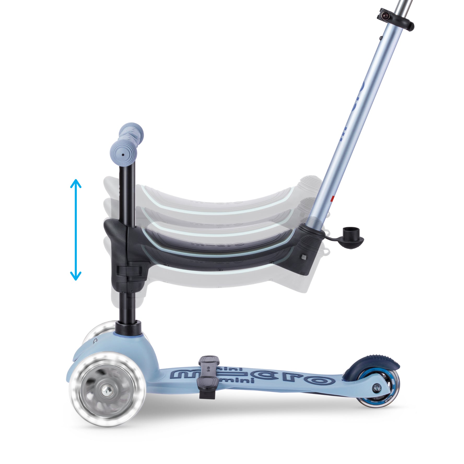 Micro Scooter niños Mini Balancín 6 Etapas Led 3 ruedas Celeste