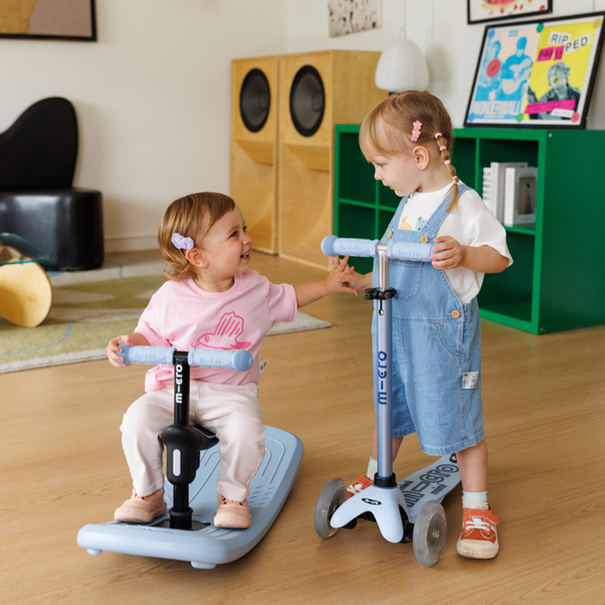 Micro Scooter niños Mini Balancín 6 Etapas Led 3 ruedas Celeste