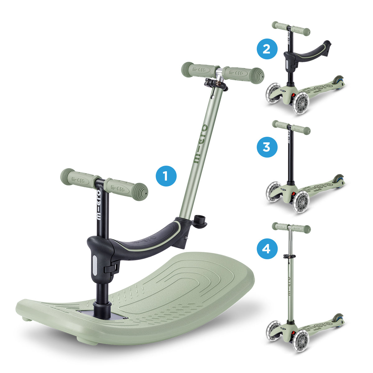 Micro Scooter niños Mini Balancín 6 Etapas Led 3 ruedas Verde