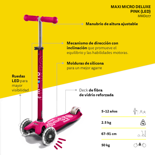 Micro Scooter Maxi Deluxe LED Rosado