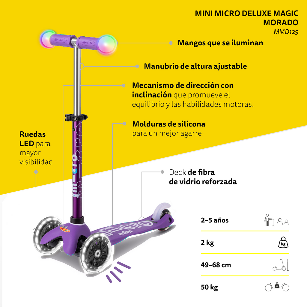 Micro Scooter Mini Deluxe LED Magic Morado