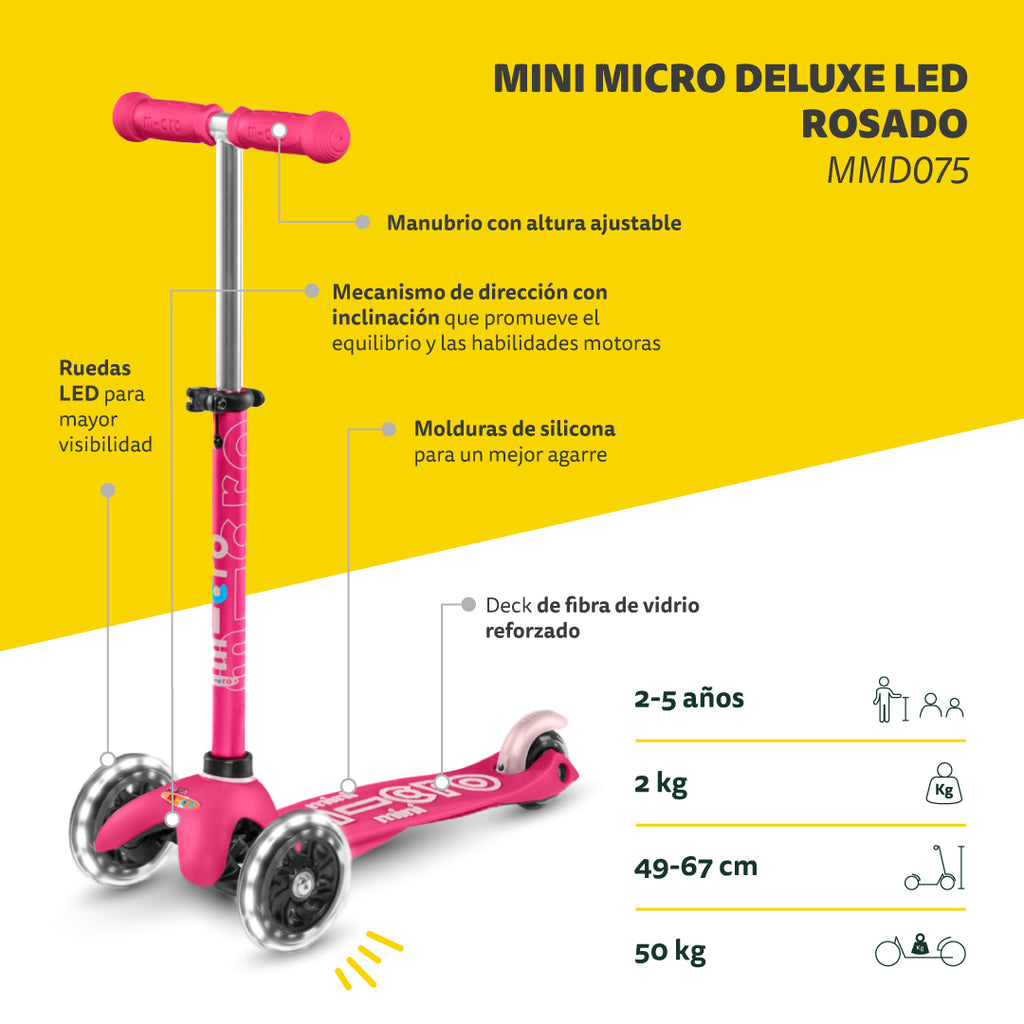 Micro Scooter Mini Deluxe LED Rosado
