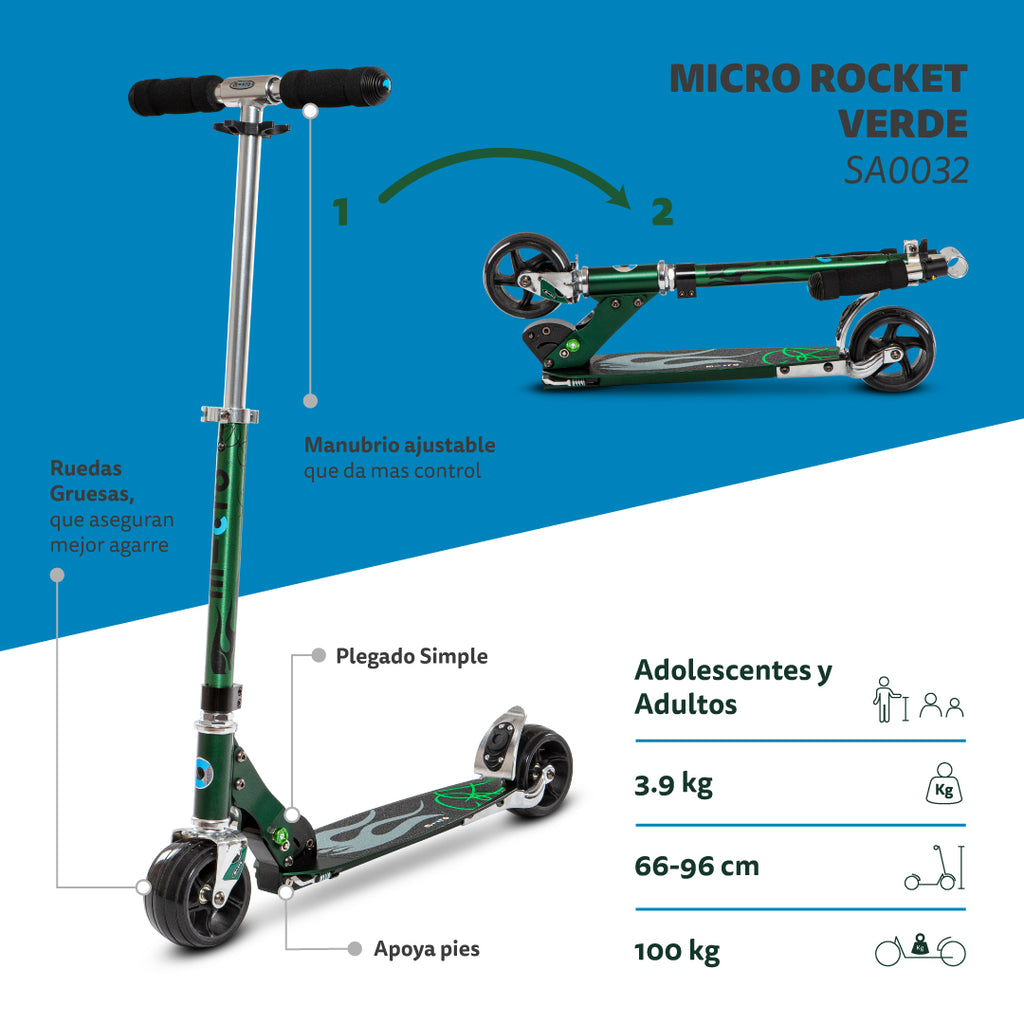 Micro Scooter Adolescentes Rocket Verde