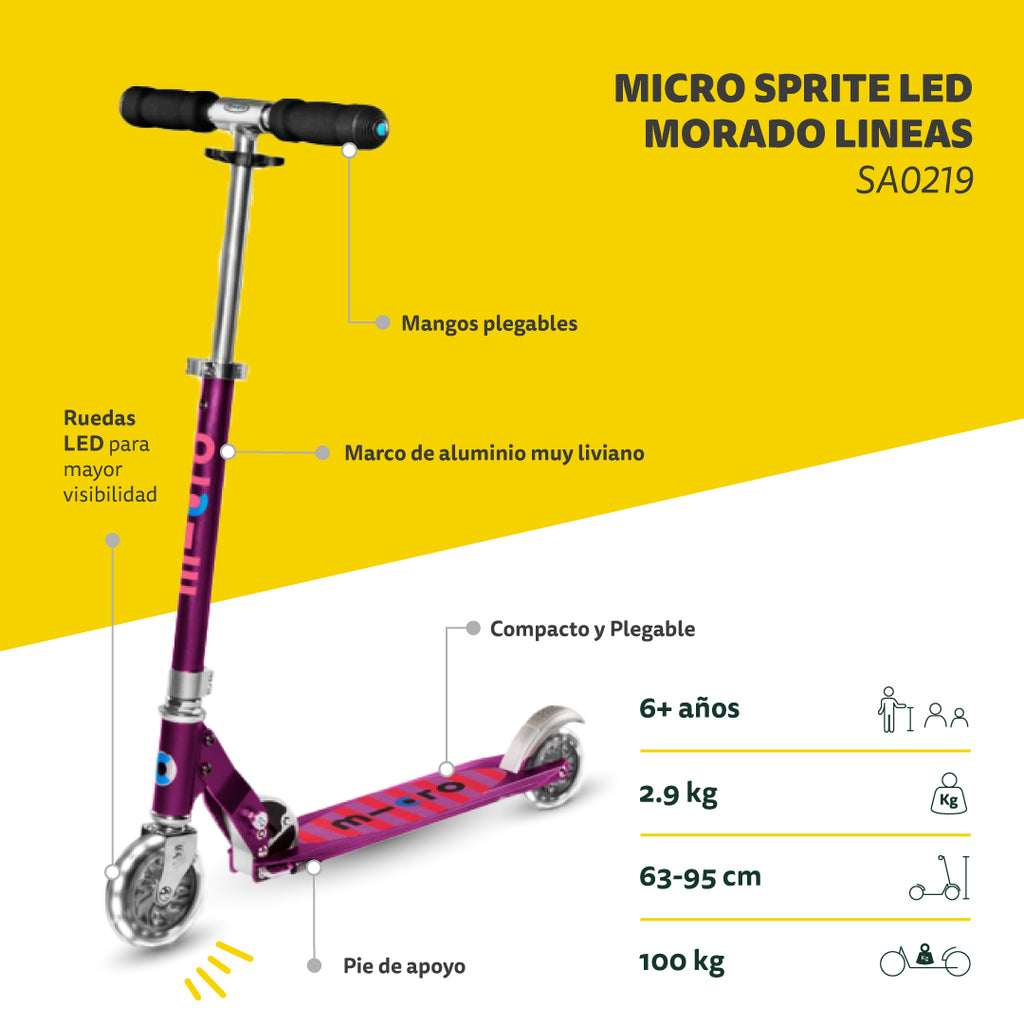 Micro Scooter Sprite LED Morado líneas